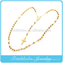24K Gold überzogene Mode Edelstahl religiöse katholische Rosenkranz Gebet Schmuck Handmade Rosenkranz Perlen Stil Kreuz Neckalce